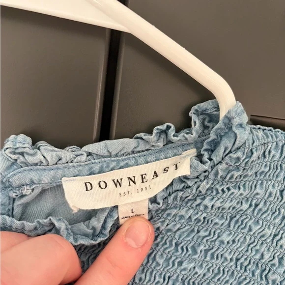 DownEast Light Blue Smocked Top - Picture 3 of 3